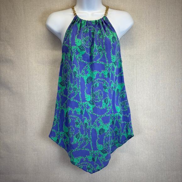 100% Silk XS Lilly Pulitzer Cabana chain halter Iris blue loopy elephants - Picture 1 of 8